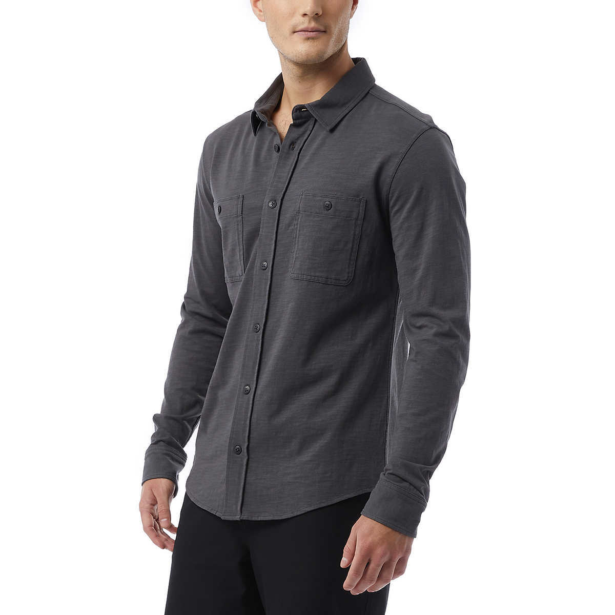 32 Degrees Men’s Long Sleeve Button Down Shirt, Knit Fabrication, Relaxed Fit