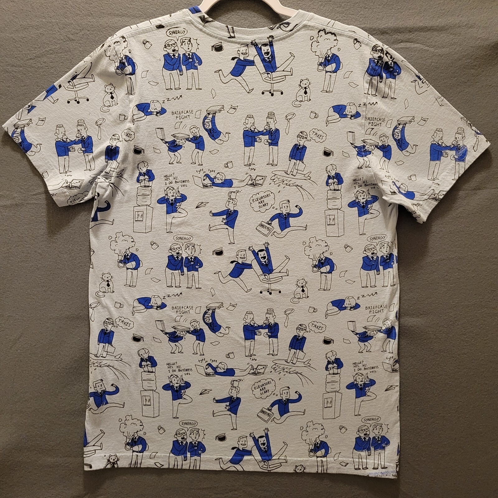 Large Threadless Business Time AOP Shirt Taxes Office Briefcase Watercooler