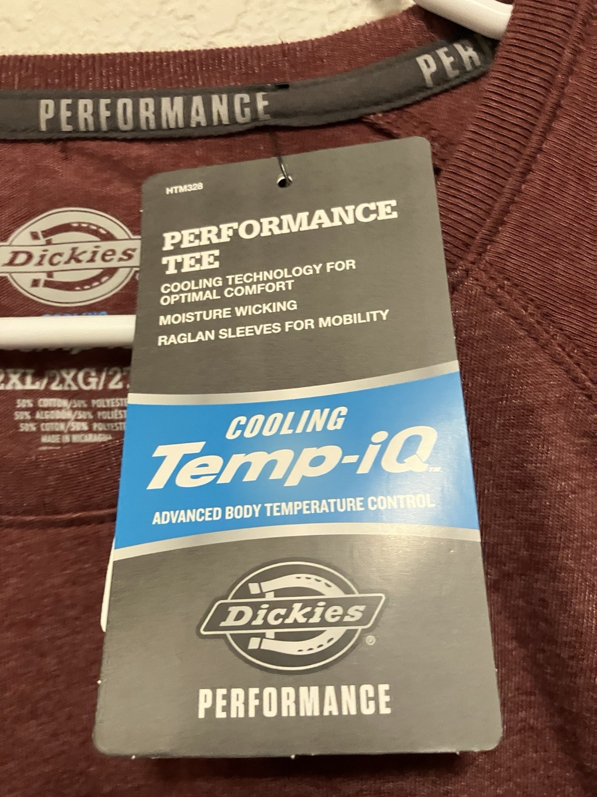 Dickies Performance Tee, Temp-iq Maroon 2-XL Size, Moisture Wicking