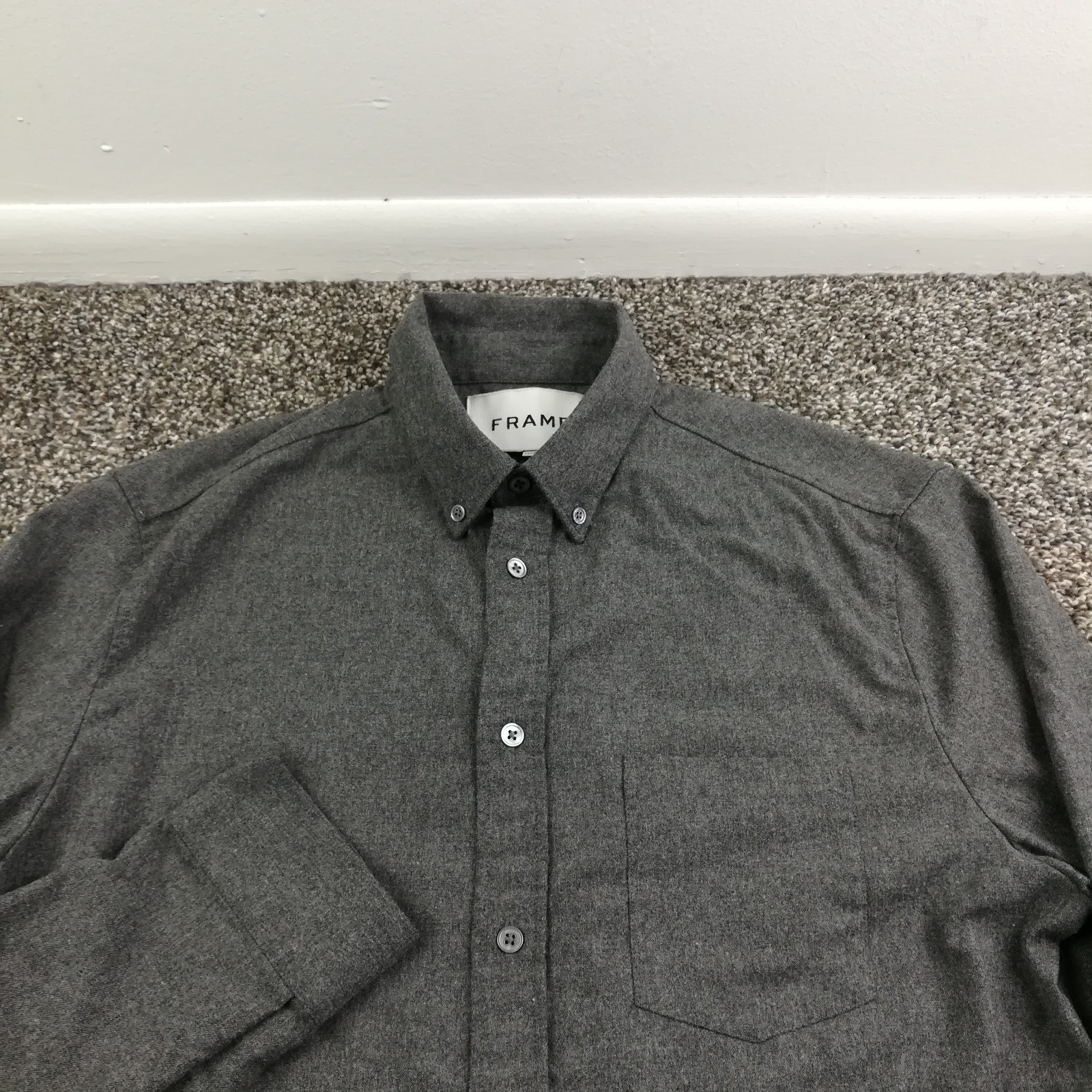 Frame Shirt Flannel Wool Blend Overshirt Machine Washable L/S Mens Medium $228