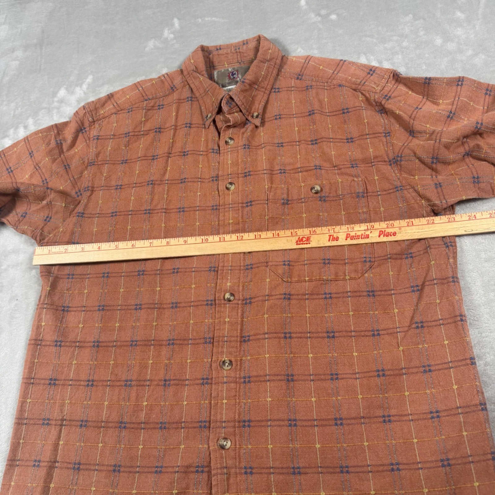 The Territory Ahead Button Down Shirt Mens Large Orange Plaid Textured Cotton SS