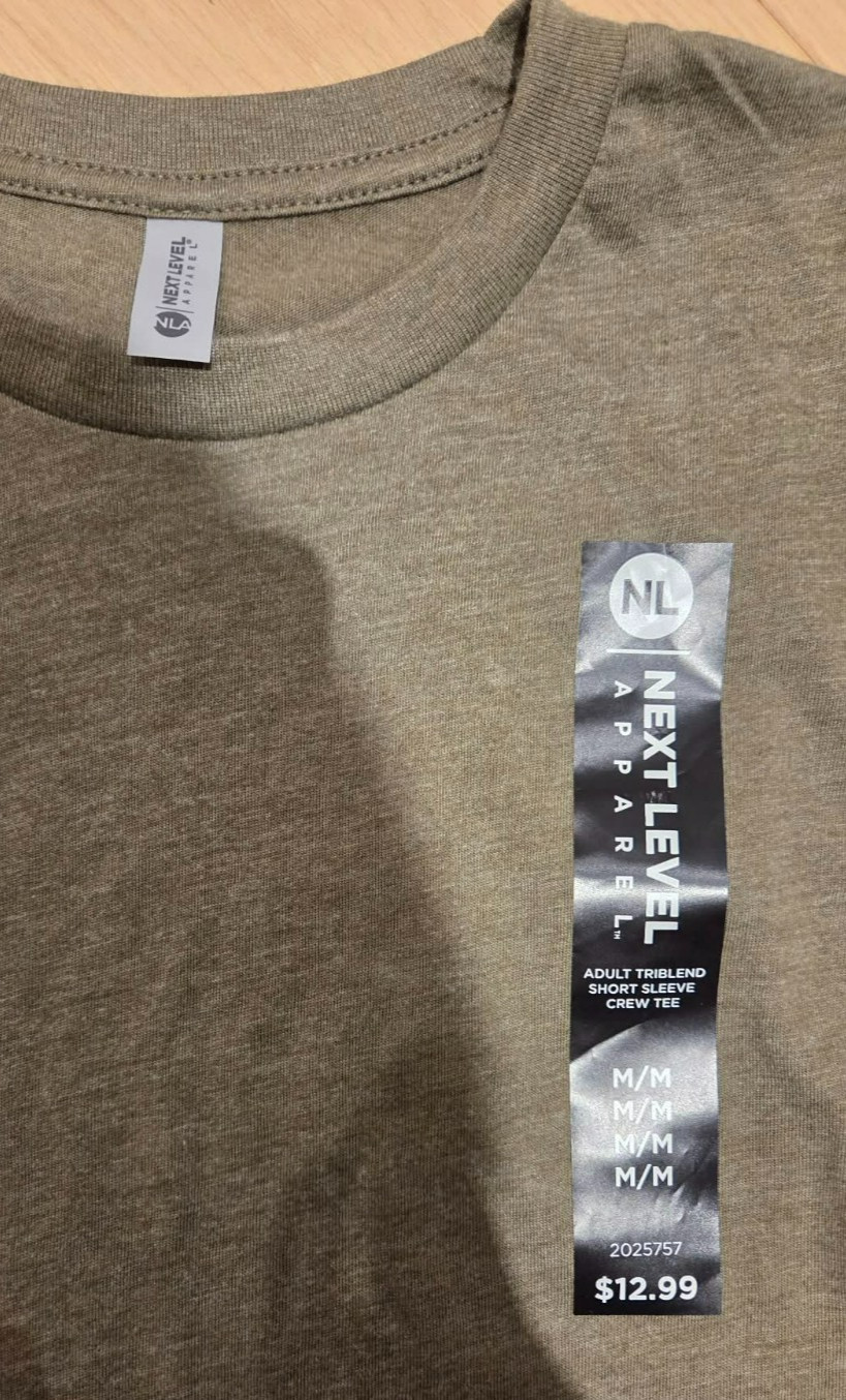 Next Level Apparel Adult Triblend Super Soft Plain Crew Tee – Army Green – MED