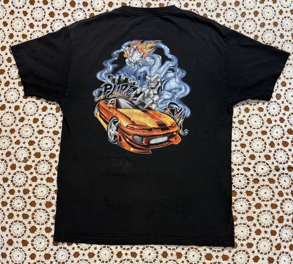 Vtg Top Heavy Flames Dice Skeleton Cars Graphic Y2K Skater Punk Thrashed Large