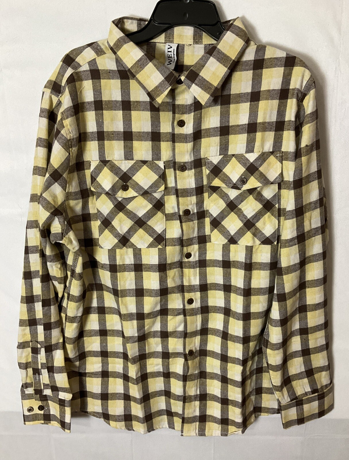 Weiv Los Angeles Yellow Plaid Flannel Button Up Shirt Men’s XL
