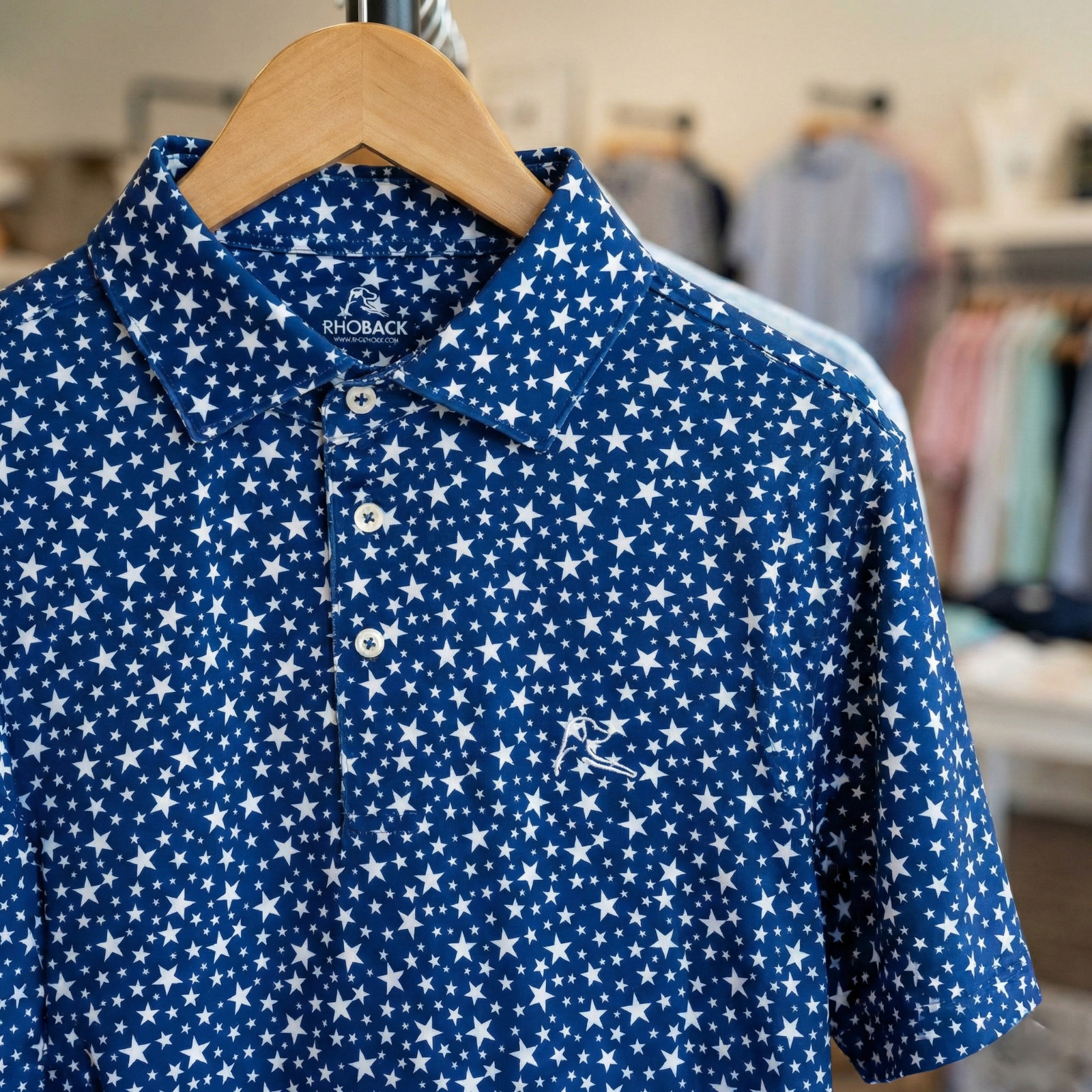 🚩 Wrinkle Free Rhoback The Stars USA Men Performance Polo Patriot Blue Size XL