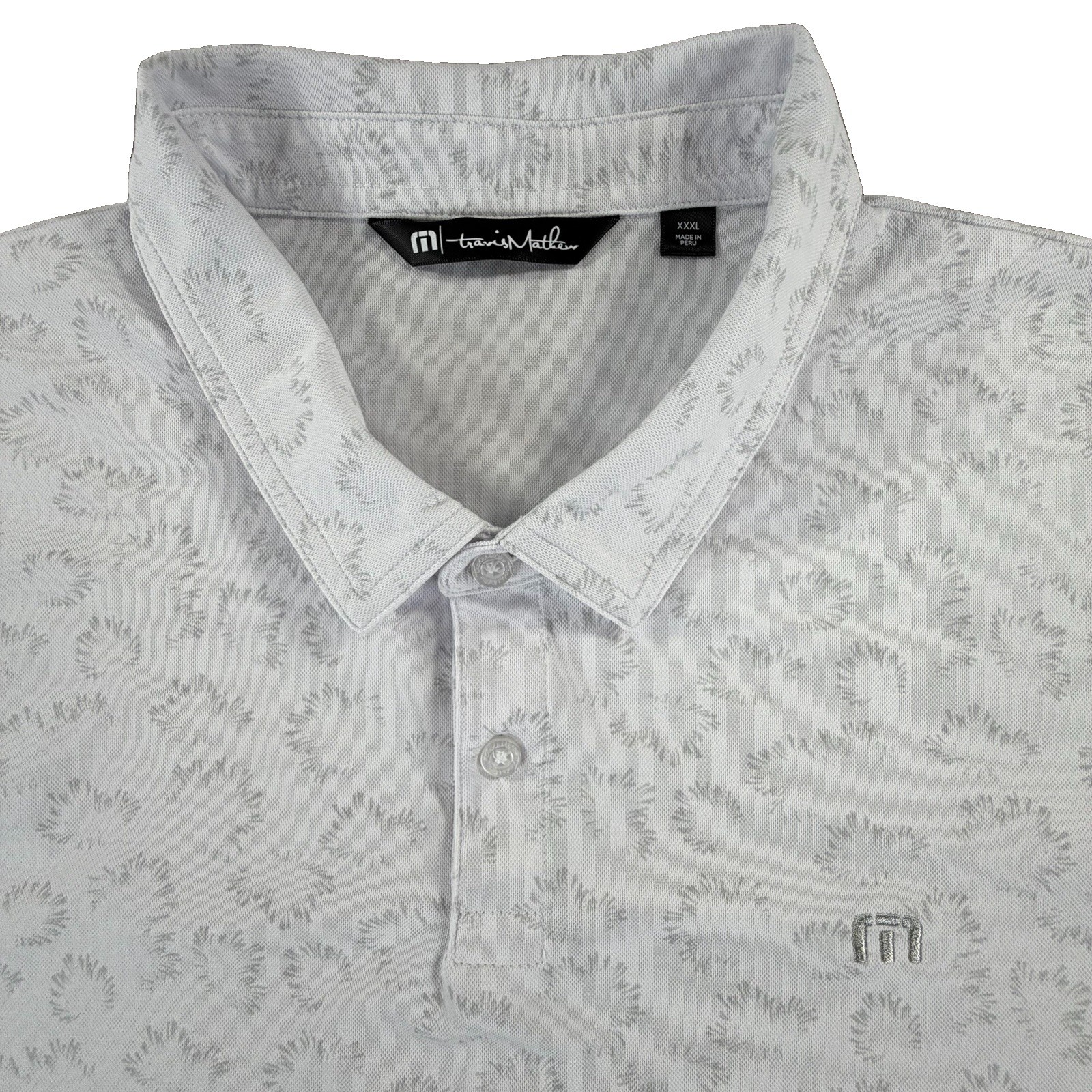Travis Mathew Polo Shirt Men’s 3XL White Gray Pima Cotton Blend Golf Performance