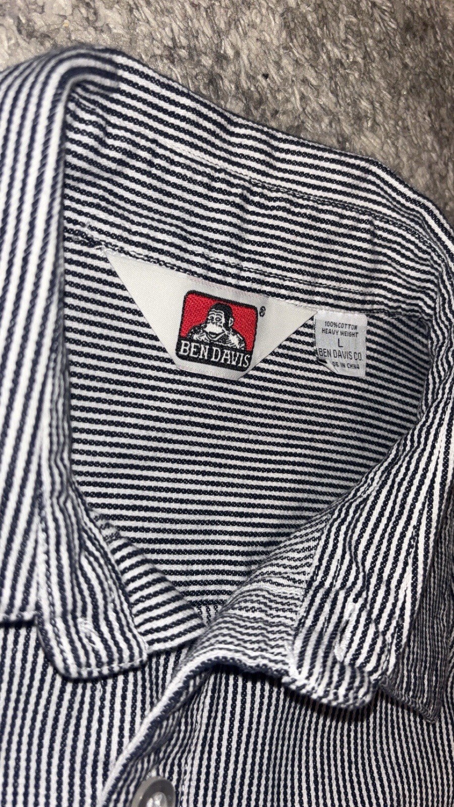 Ben Davis Work Shirt Striped Heavyweight Cotton Button Up Workwear USA Style L