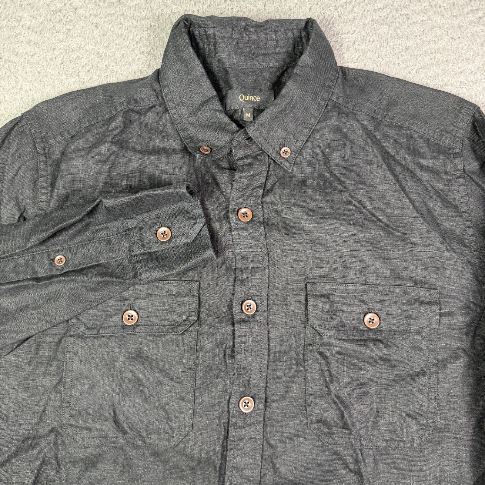 Quince 100% European Linen Utility Shirt Mens M Black Pockets Long Sleeve