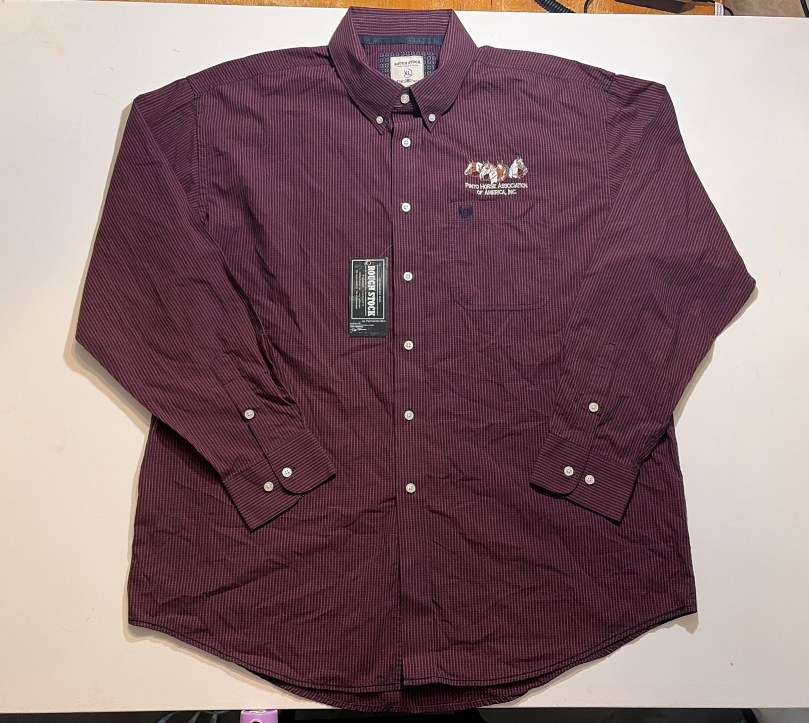 Western Cowboy Pinto Horse Association Embroidered Men XL Button Down Shirt