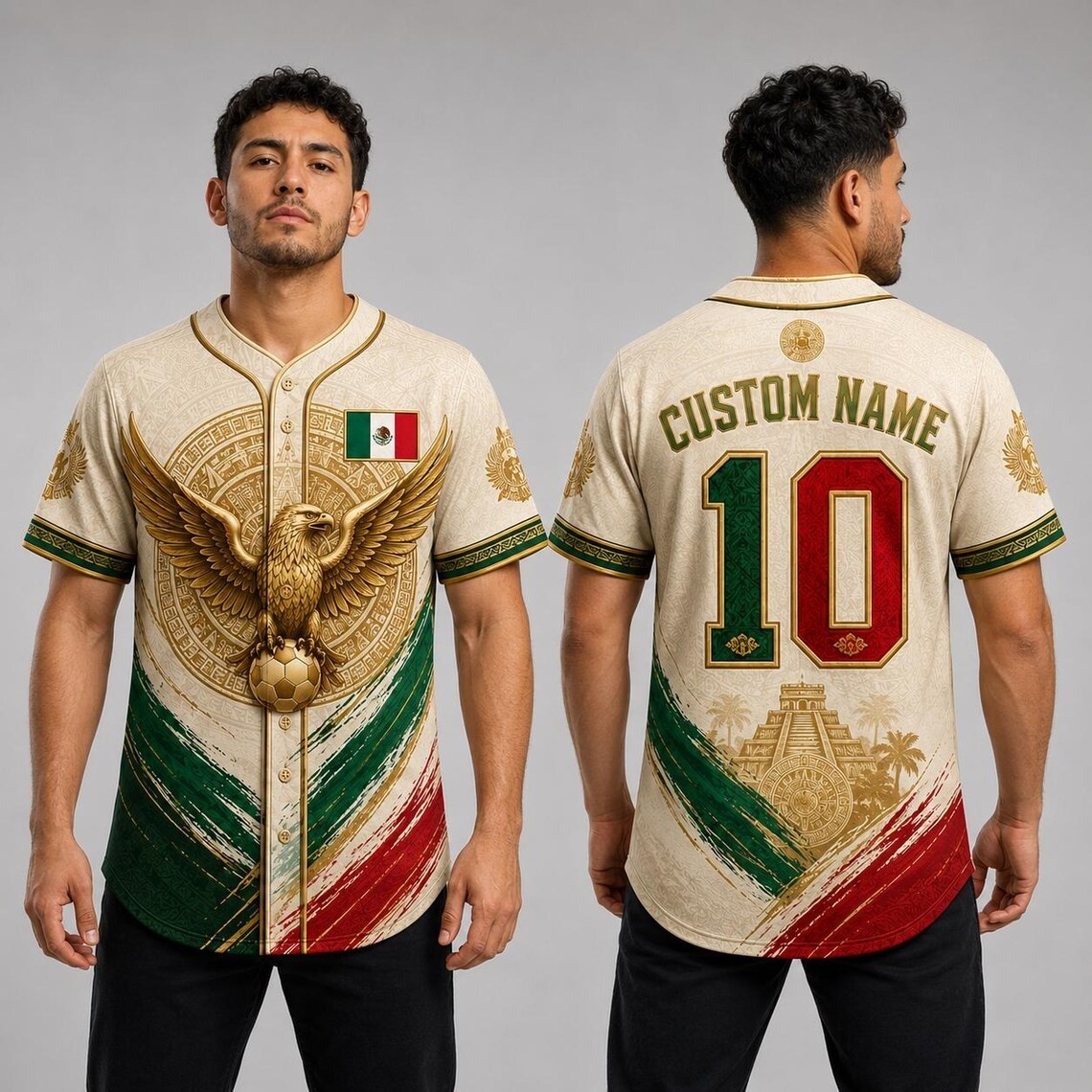 Vintage Mexico Aztec Style Baseball Jersey, Personalized Mexican Culture Fan