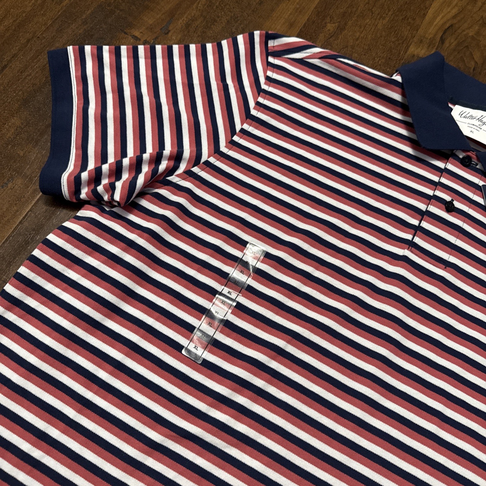 NWT Walter Hagen Clubhouse Stripe Pique Polo Stripe Pink Navy Men’s XL. X1