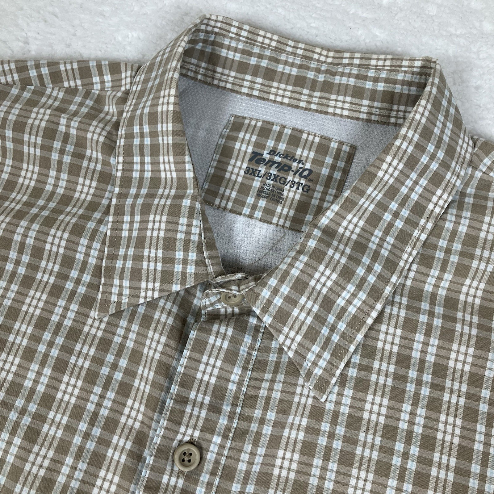 Dickies Temp-iQ Mens 3XL Beige Plaid Short Sleeve Cooling Performance Work Shirt