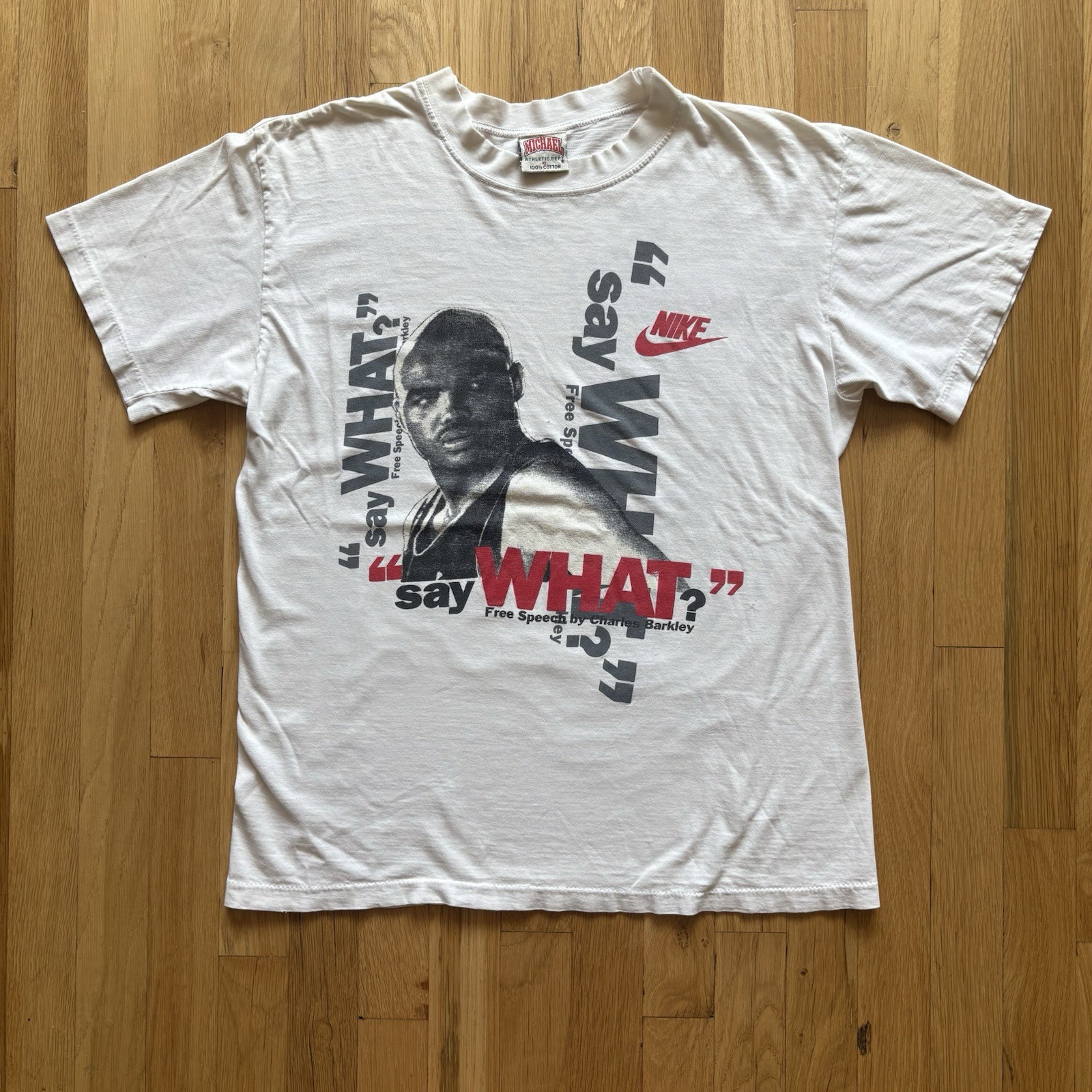 Vintage 90s Nike Air Free Speech Charles Barkley 34 White T-Shirt Size XL