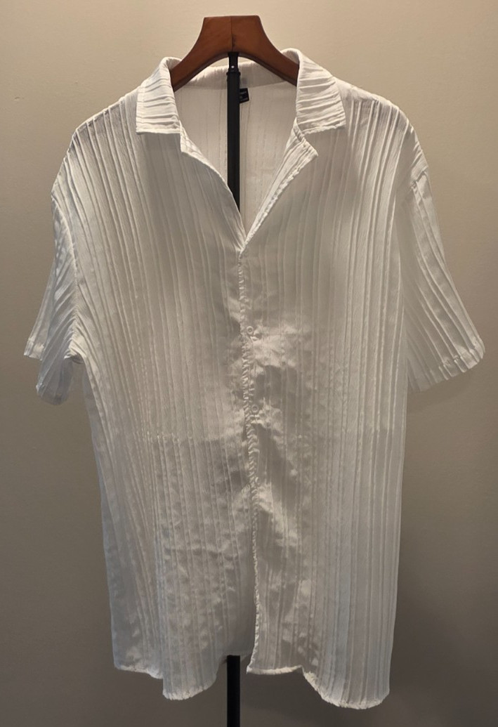 Manfinity Men White Short Sleeve Button Down Shirt XL Casual Woven Solid Beach