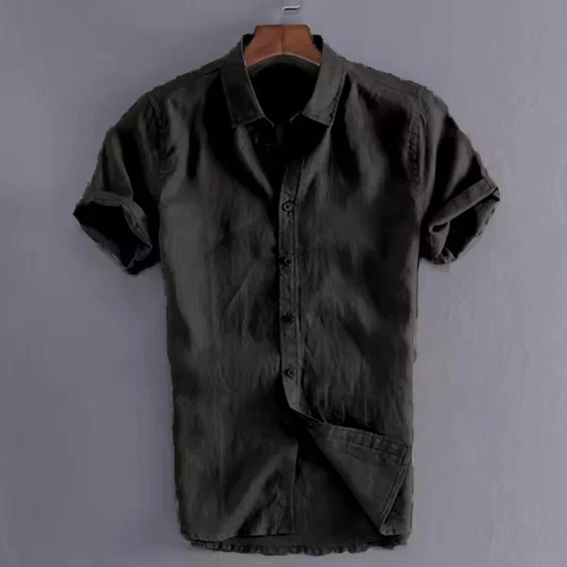 Men’s Summer Cotton Linen Short Sleeve Shirt Casual Solid Button-Down M-3XL