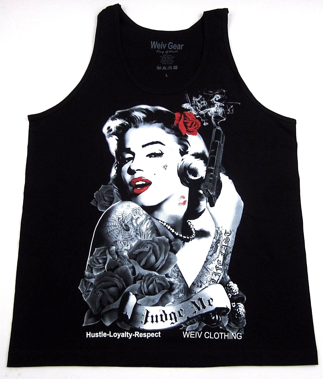 Marilyn Tank Top Rose Gun Hustle Tattoo Art Vest Tee Adult Men New
