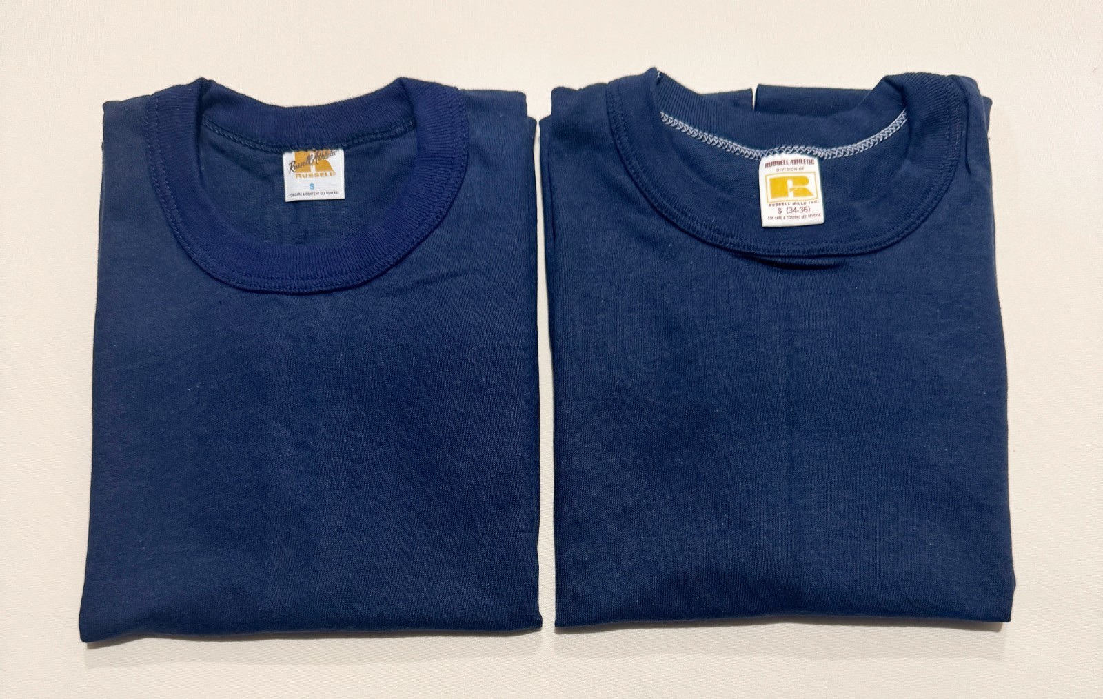 Vintage Russell Athletic Blanks Adult S Navy Blue Cotton T-Shirts Lot of 2 NOS