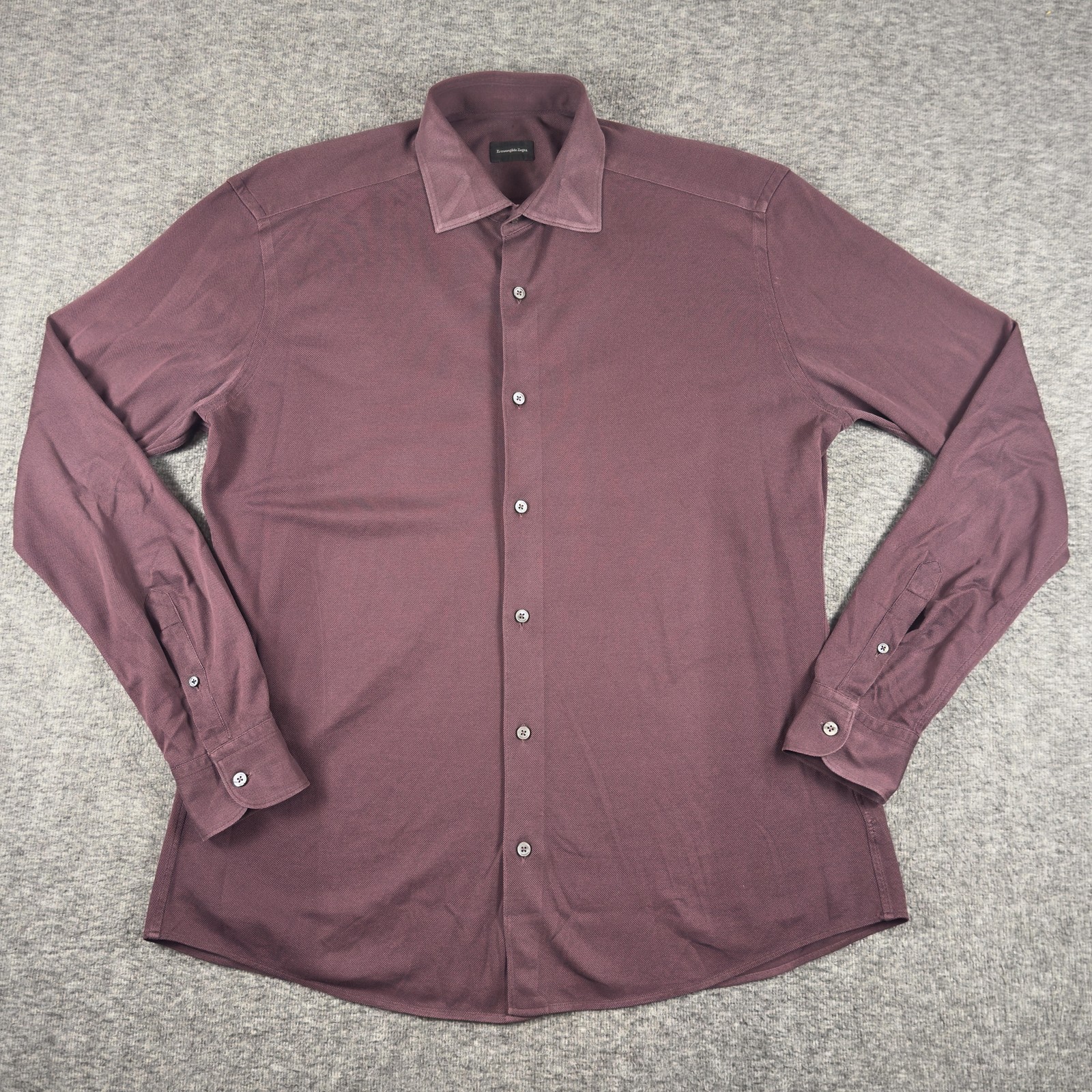 Ermenegildo Zegna Shirt Mens L Purple Maroon Knit Spread Collar Dress