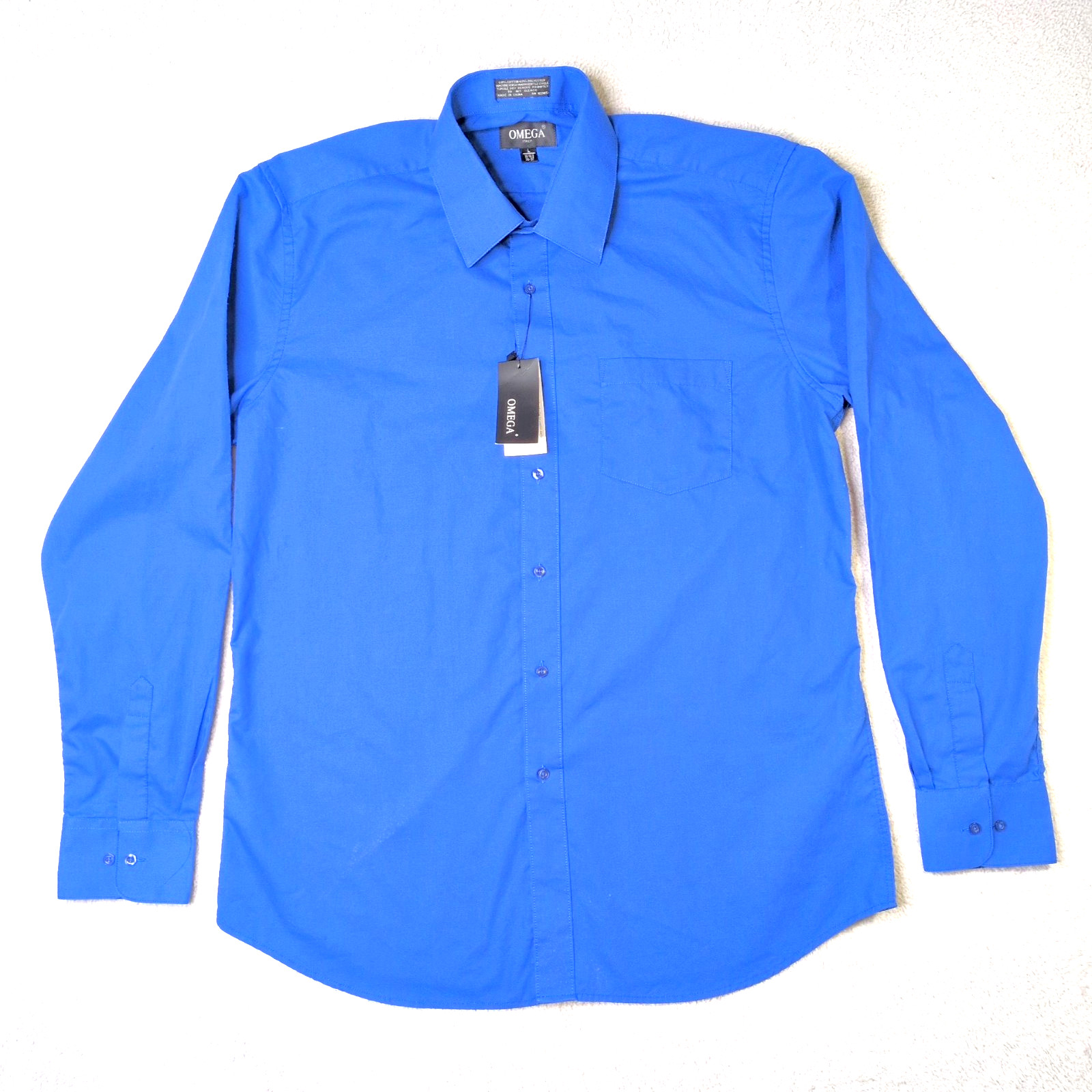 NWT OMEGA Italy Mens Dress Shirt Long Sleeve Royal Blue Button ~ Flaws CLEARANCE