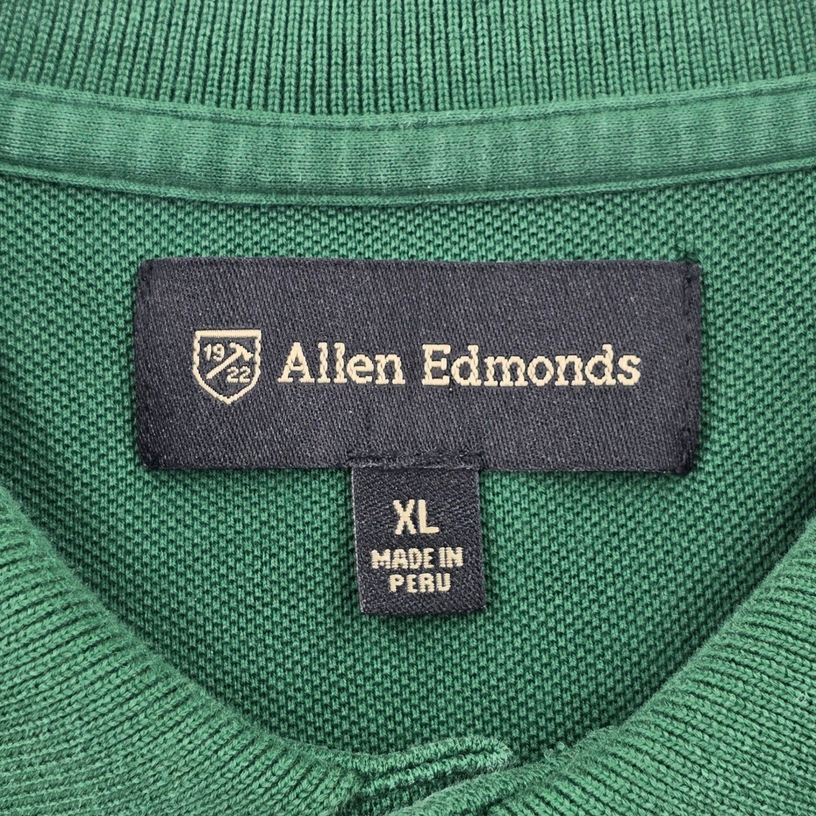 Allen Edmonds Mens XL Green Pima Cotton Short Sleeve Polo Shirt Logo Peru