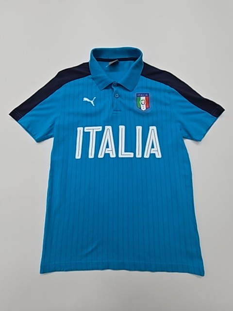 Puma Boys Blue Striped Polo Logo Shirt Size M Regular Condition Varies