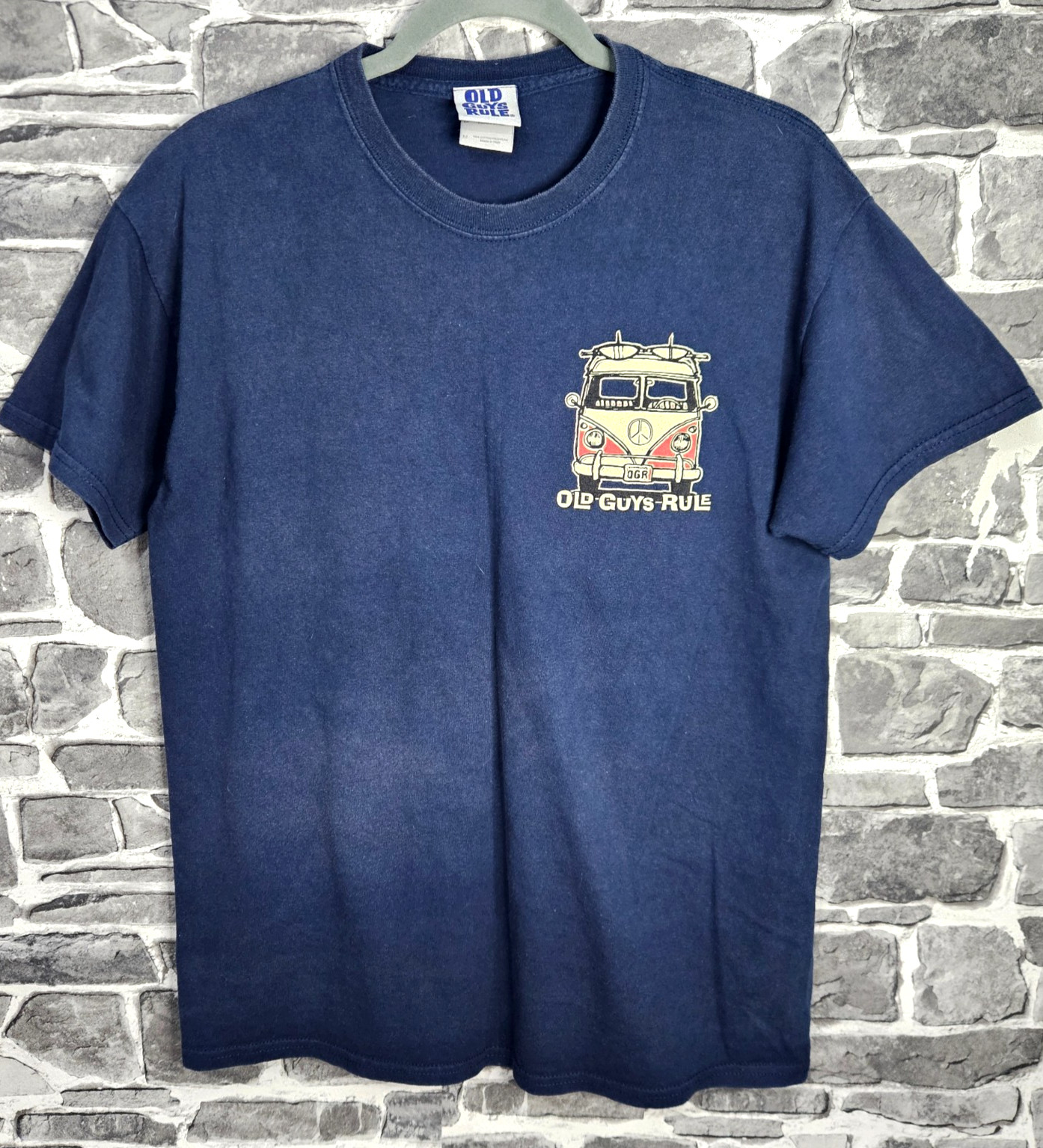 Old Guys Tee Mens Medium Navy Graphic Print