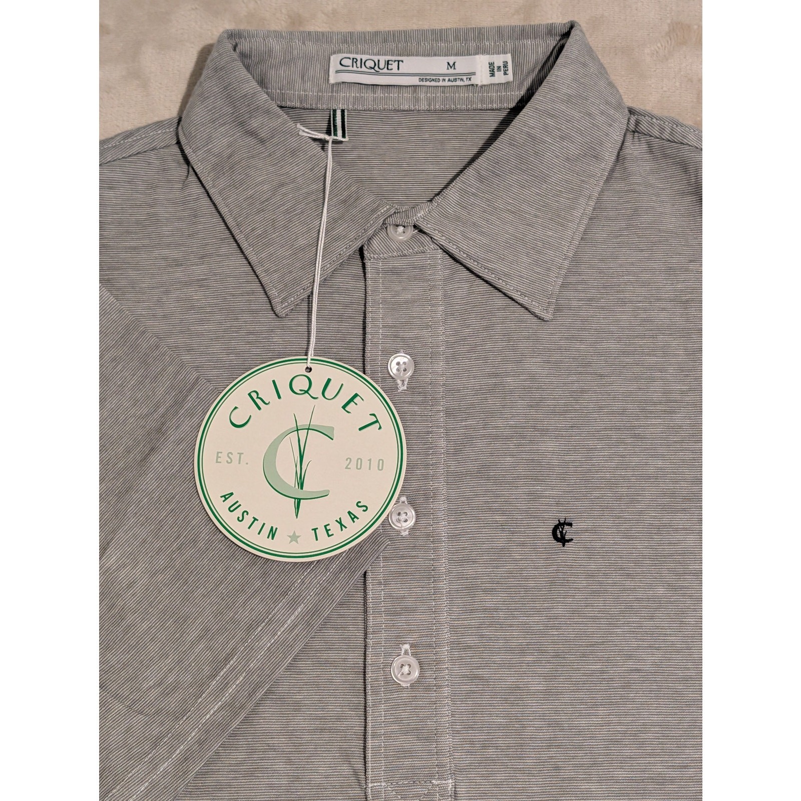 Criquet Men’s Players Polo Shirt Gray Heathered Medium Organic Cotton Golf NWT
