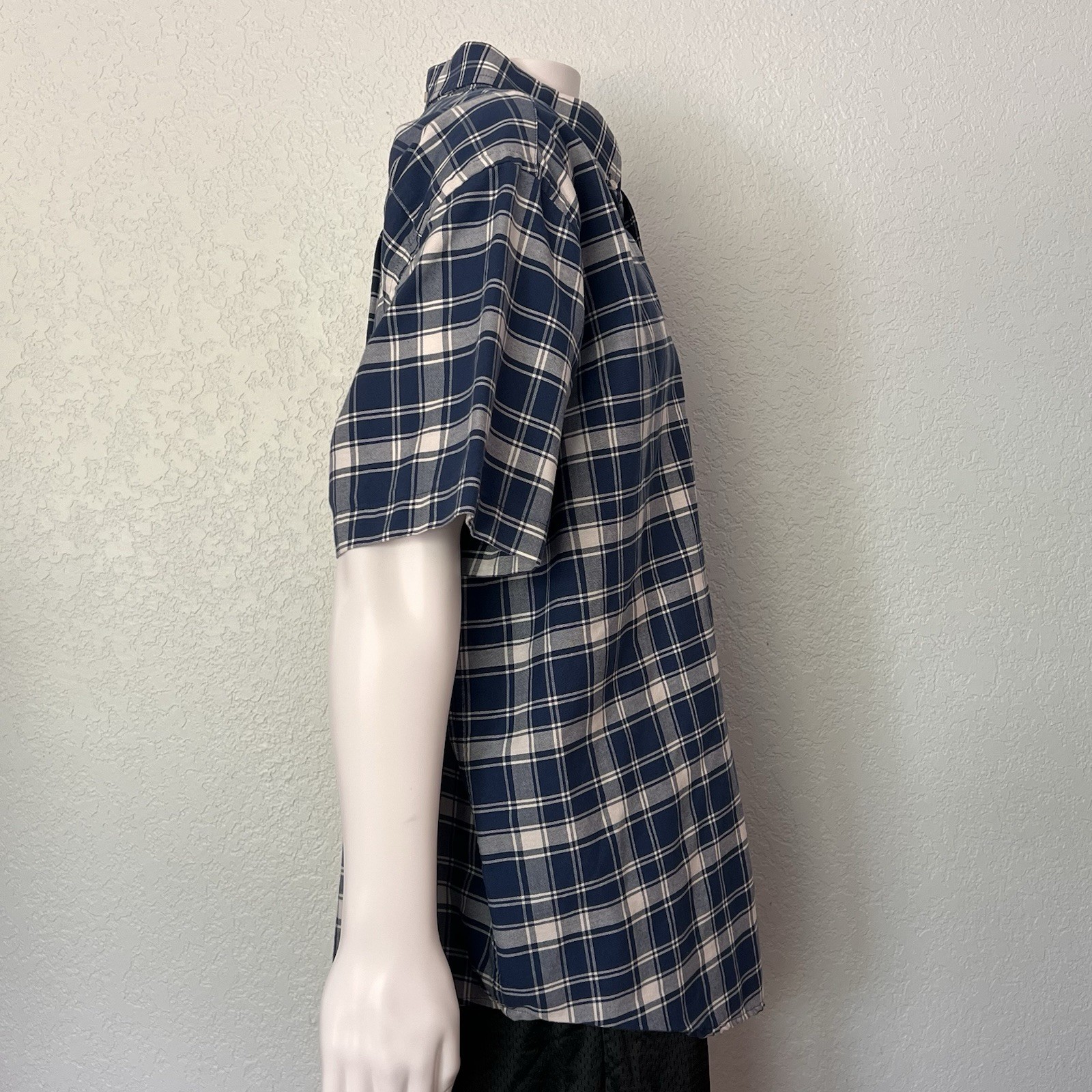 Foundry Easy Care 2XL Blue Plaid Button Down Short Sleeve ShirtCotton Blend