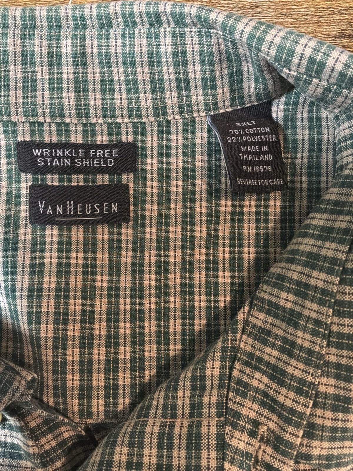 Van Heusen Long Sleeve Green Checked Button Down Dress Shirt Men’s 3XLT BIG