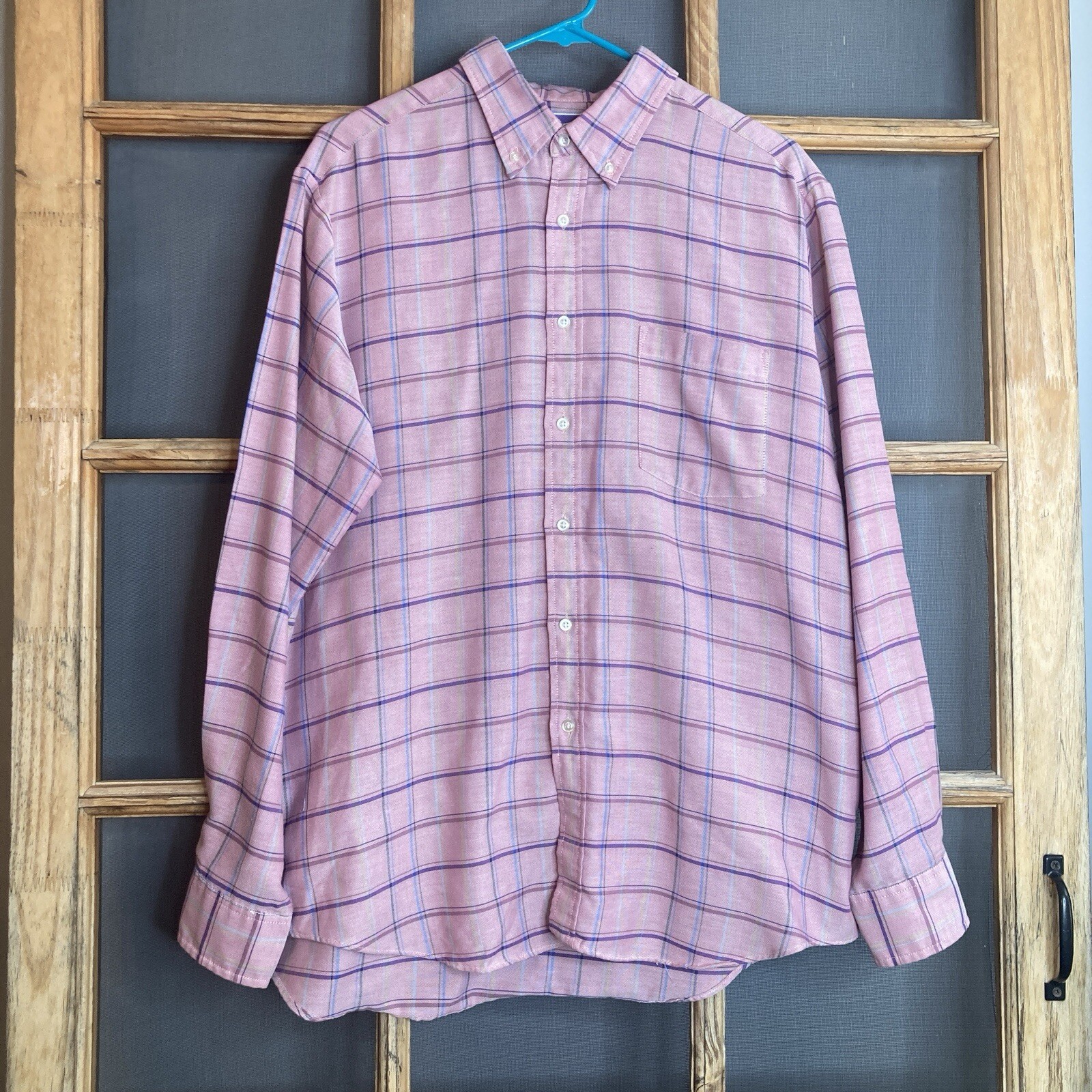 Honors Men’s Purple Pink Plaid Shirt Size L, 23×30, Made in USA