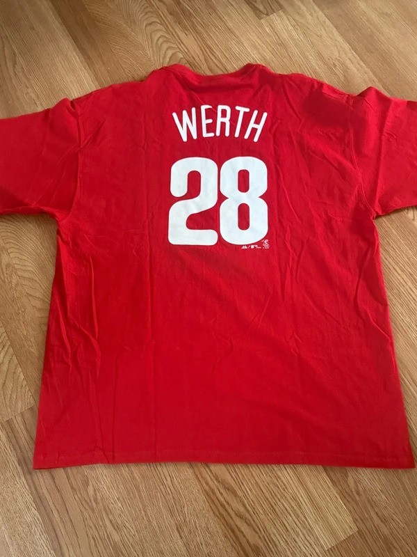 Vintage Y2K majestic Phillies, crewneck T-shirt, size XXL,Werth 28