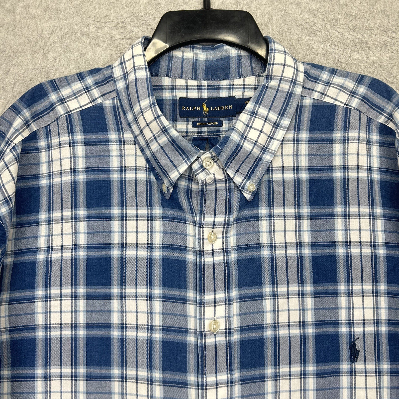 Ralph Lauren Shirt Men 3XB Blue Plaid Oxford Long Sleeve Button Down Casual Pony