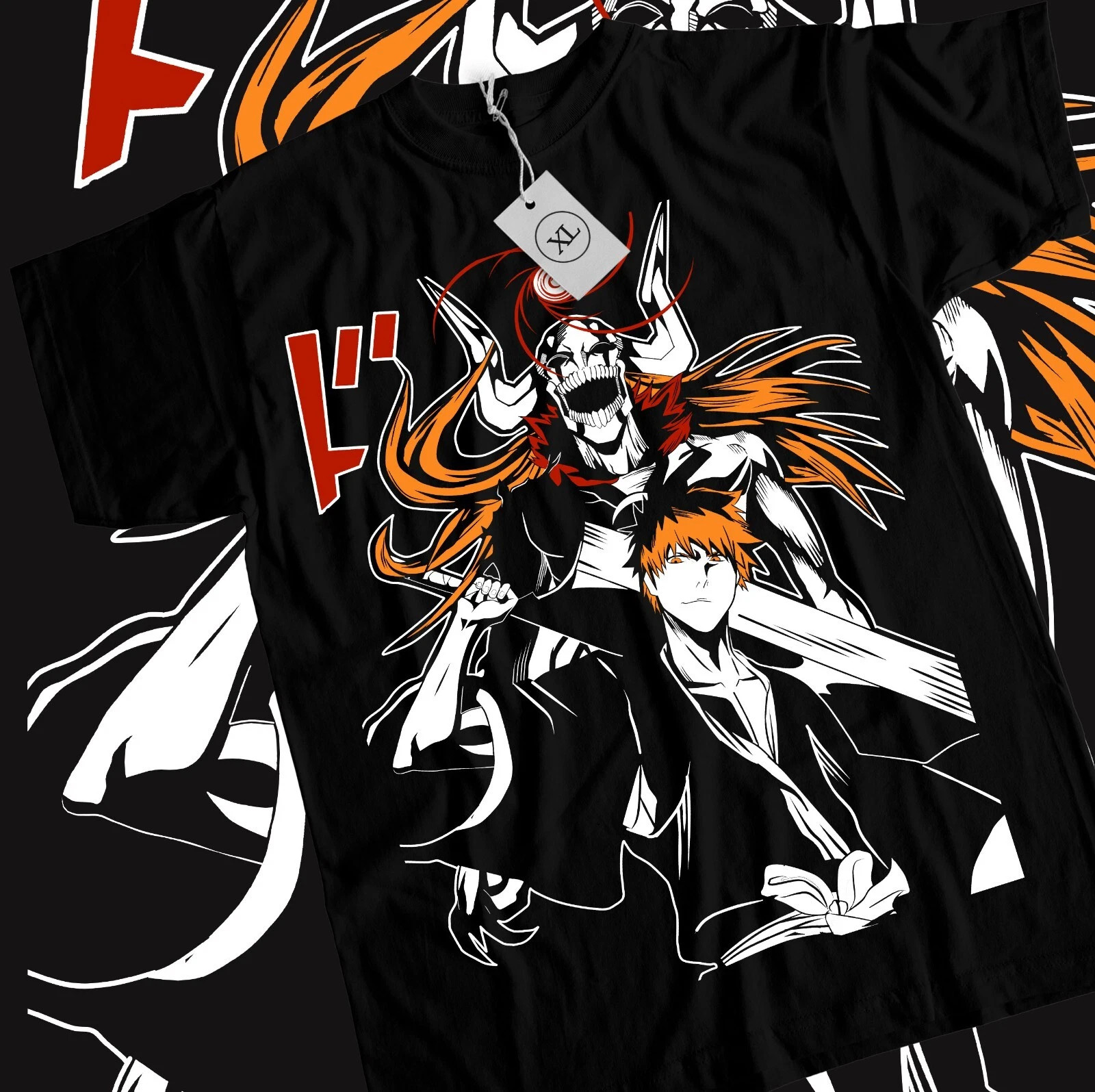 Anime Bleach Ichigo Kurosaki And The Death Graphic Black T-Shirt Size S-5XL