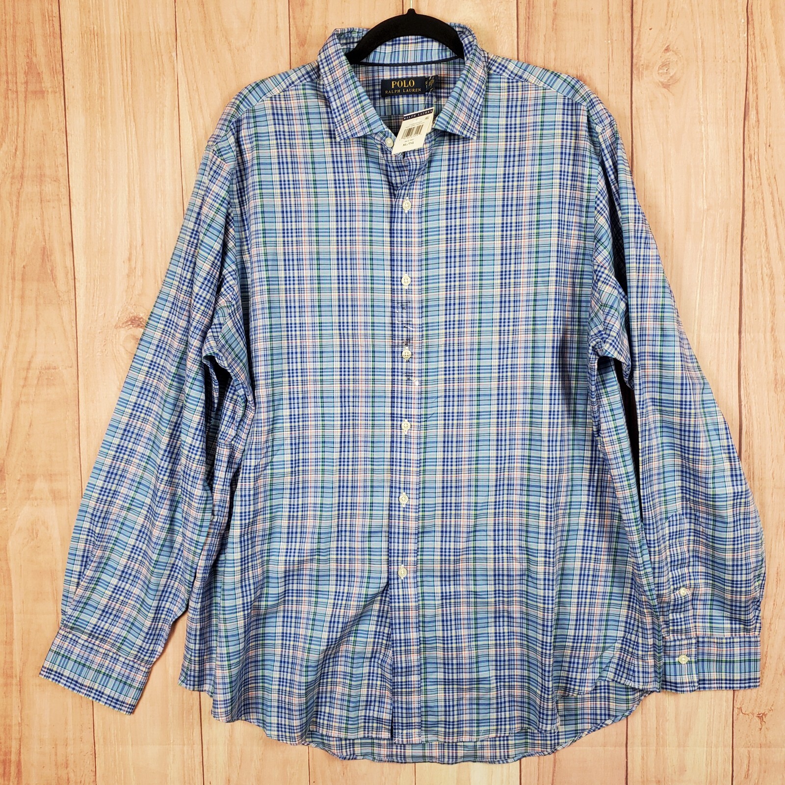 Polo Ralph Lauren Mens Button Up Shirt Sz XL Blue Plaid Long Sleeve NEW