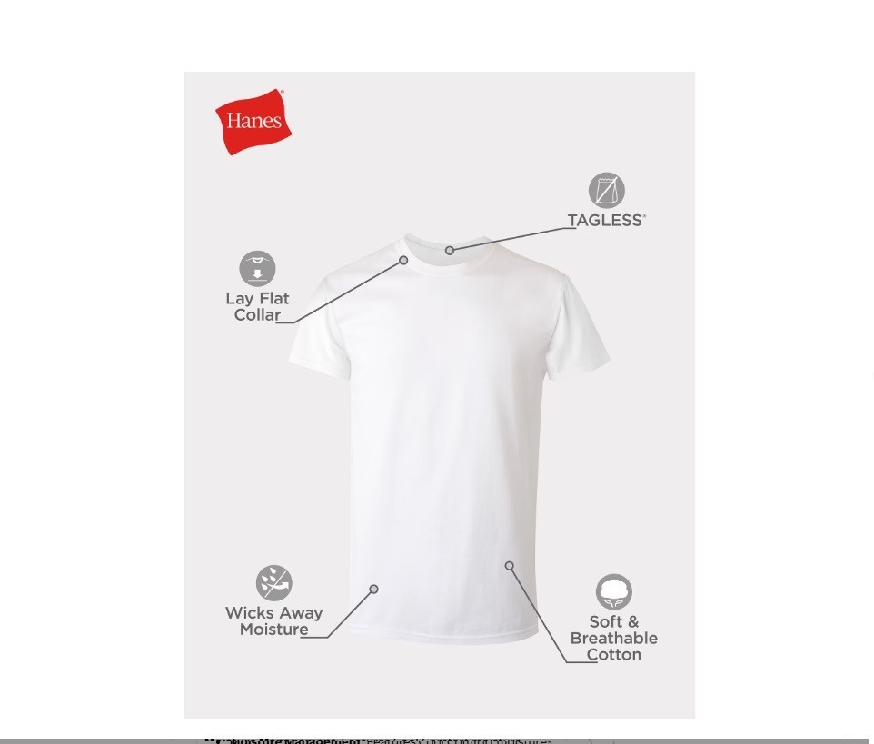 Hanes Men’s Super Value Pack White Crew T-Shirt Undershirts , 10 pack