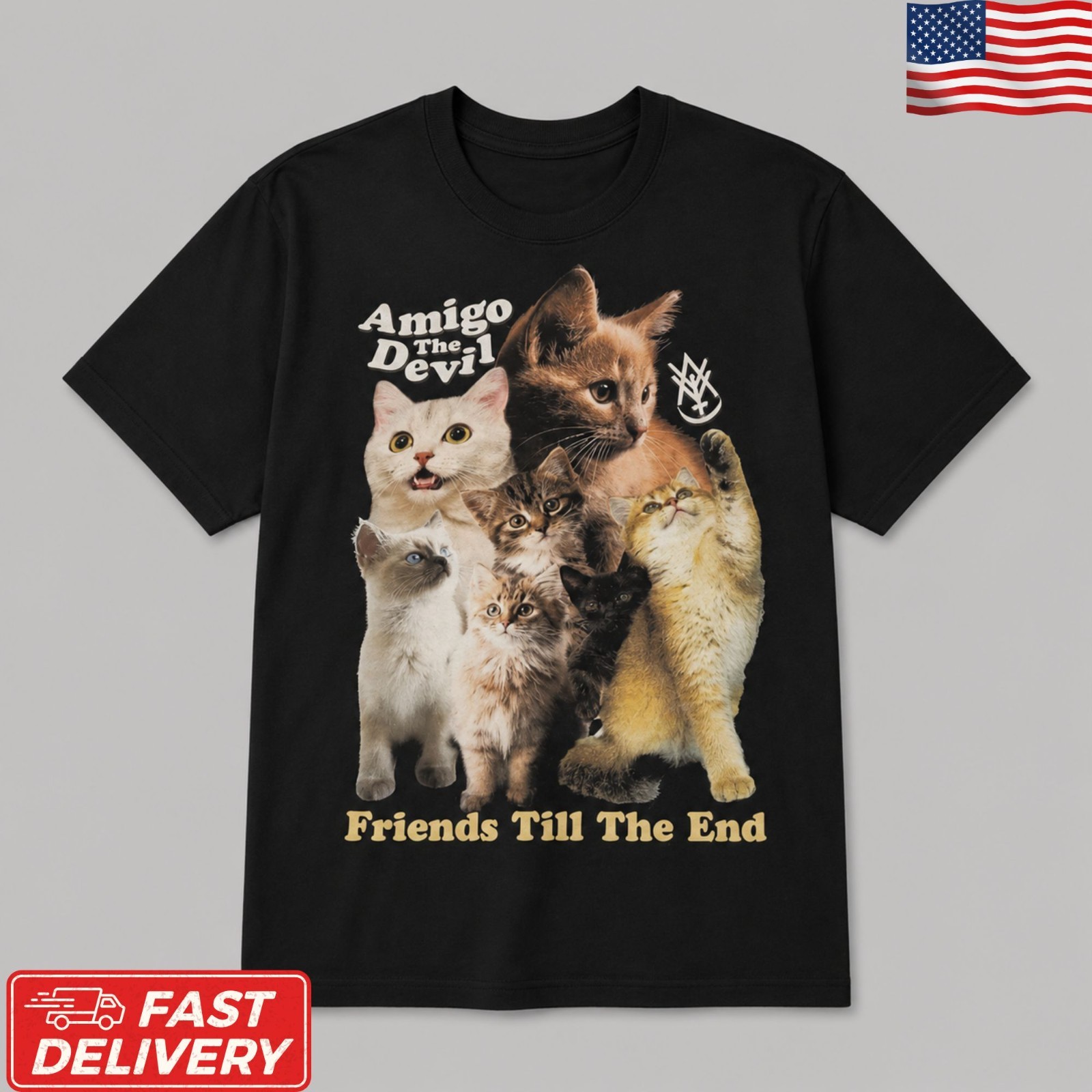 Amigo The Devil Friends Till The End Cat Graphic T-Shirt S-5XL
