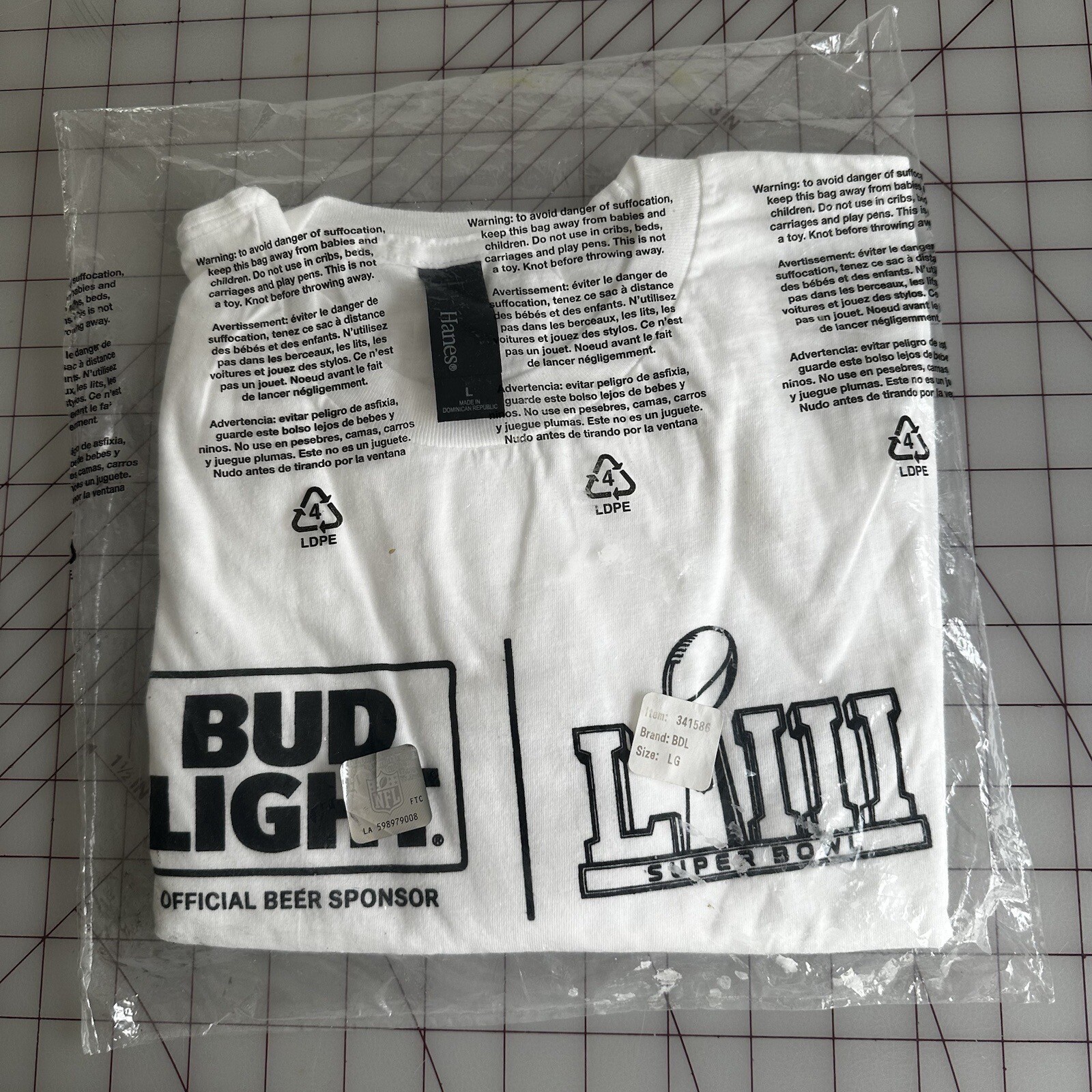 Super Bowl LII Bud Light Shirt Sz Large Dead stock NOS NFL Budweiser Light NWT @
