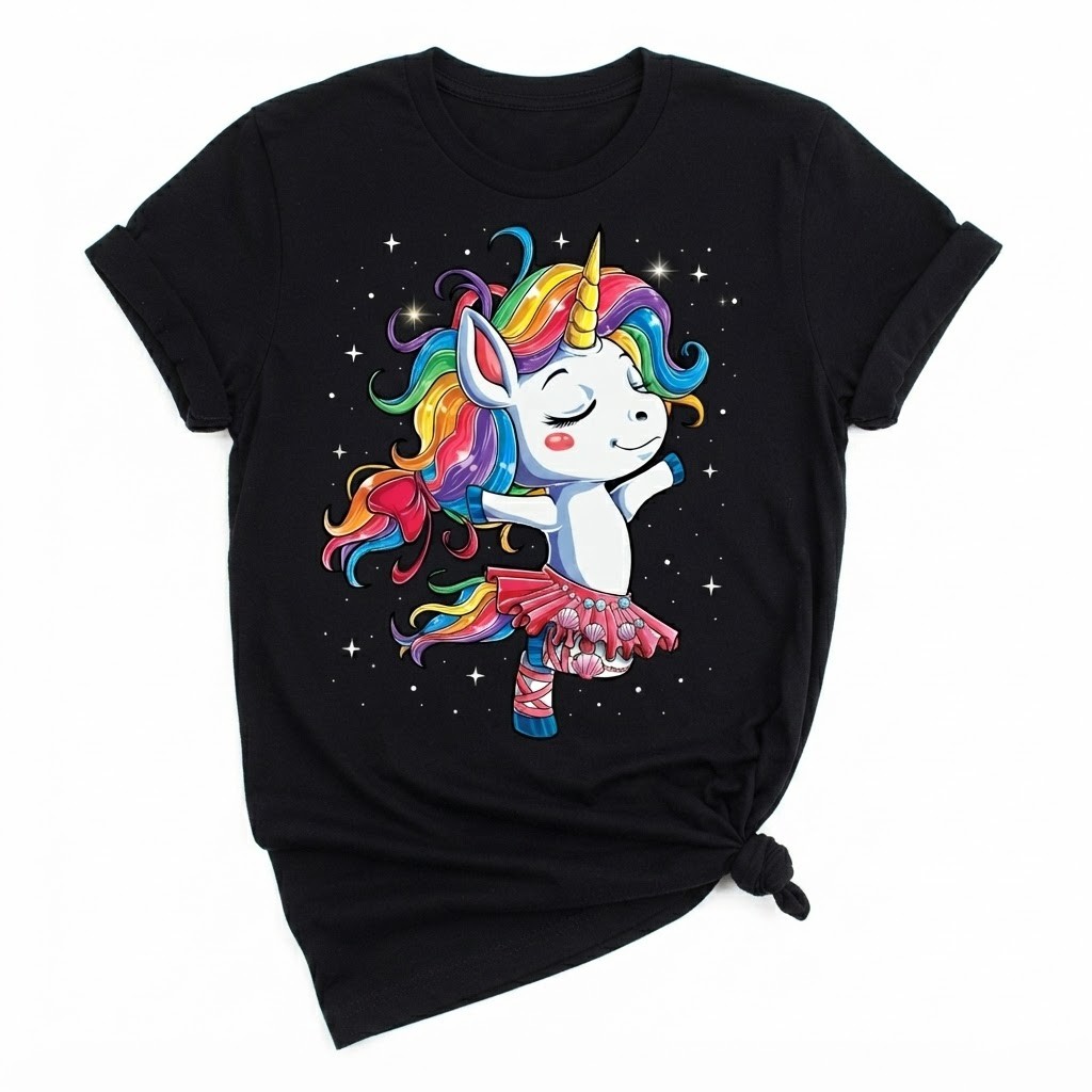 Unicorn Ballet Ballerina Rainbow Unicorn Deadlift Black T-Shirt