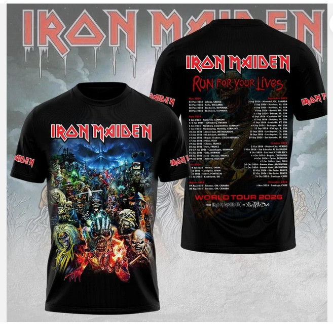 1Iron Maiden Run For Lives World Tour 2026 3D T-Shirt