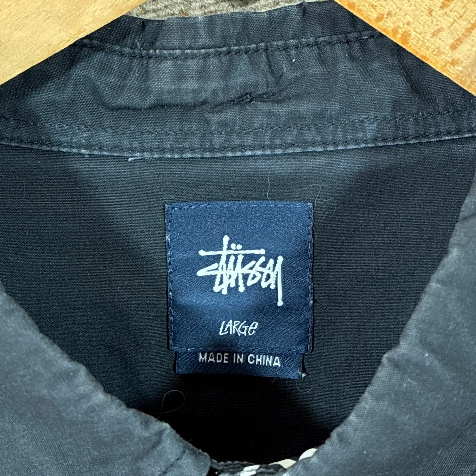 Vintage Stüssy Dollar Sign Print Black Button Shirt – Men’s Large – Cotton