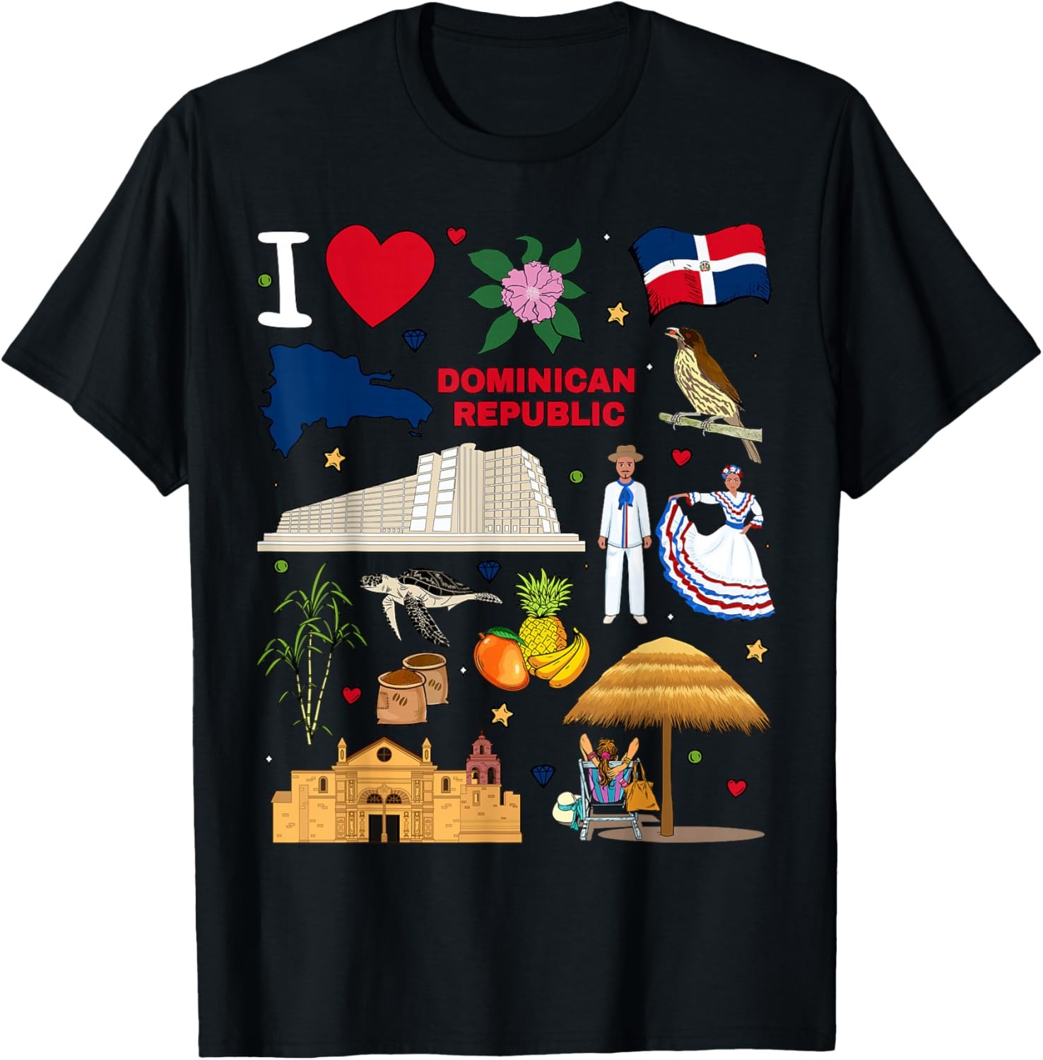 I love Dominican Republic. Hand drawn Landmarks, flag, map T-Shirt