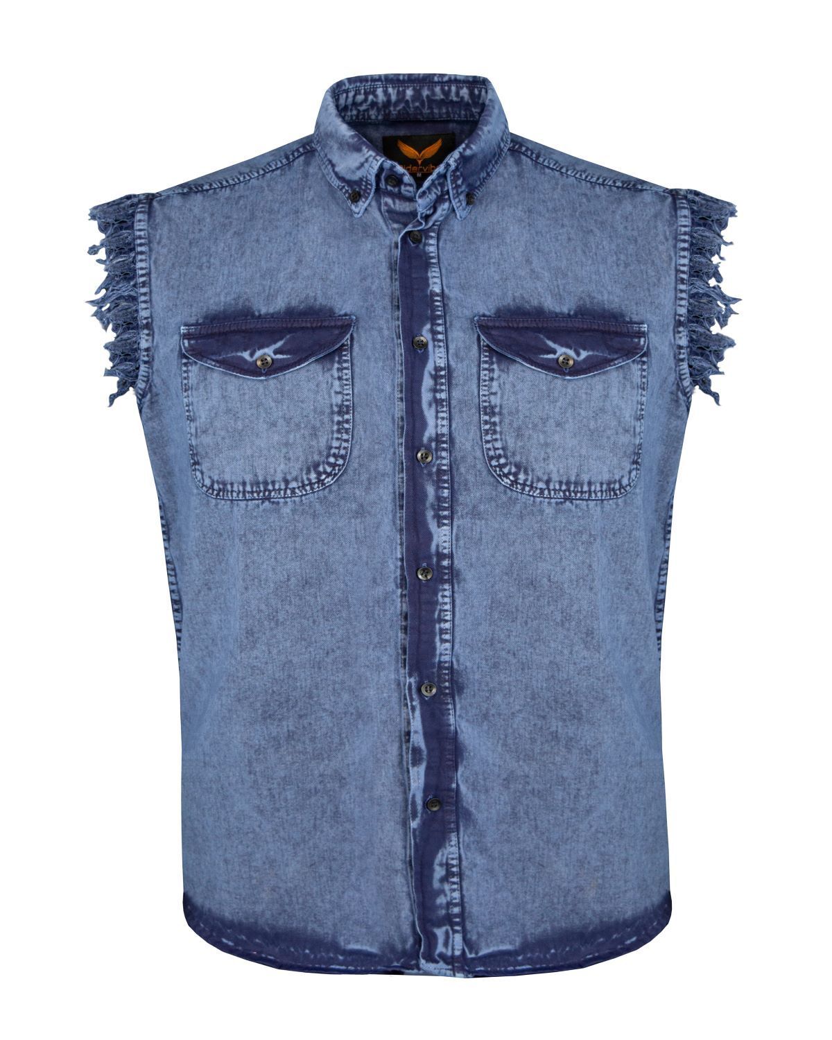 Premium Men’s Stonewashed Royal Blue Sleeveless Cotton Shirt Summer for bikers