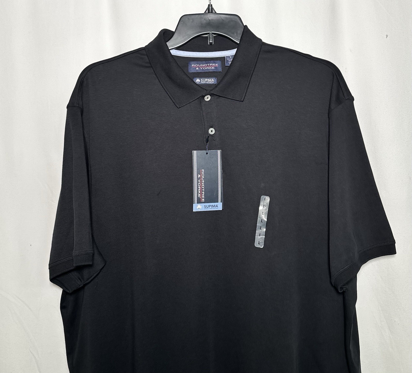 Roundtree Yorke Supima Shirt Polo Top Large Men Pullover Cotton Black New