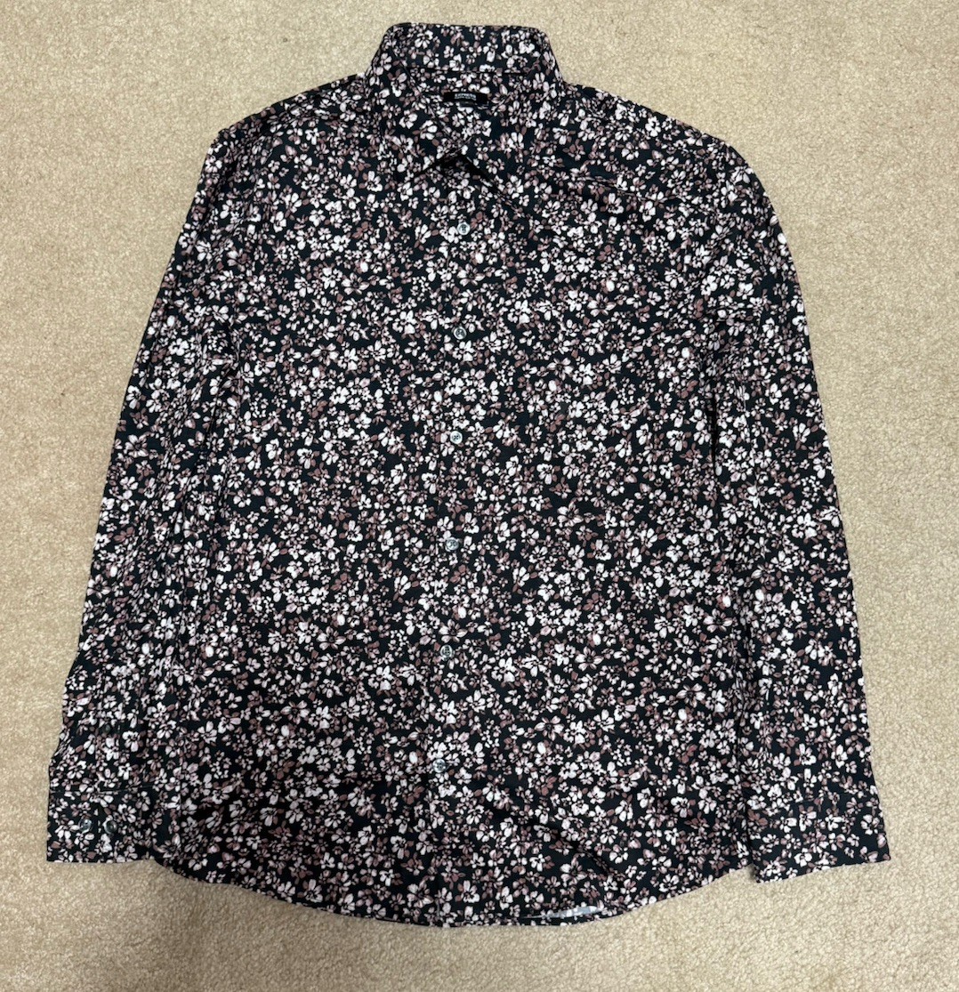 Express Men’s Slim Fit Modern Tech 1MX Floral Print Dress Shirt Black Medium NWT