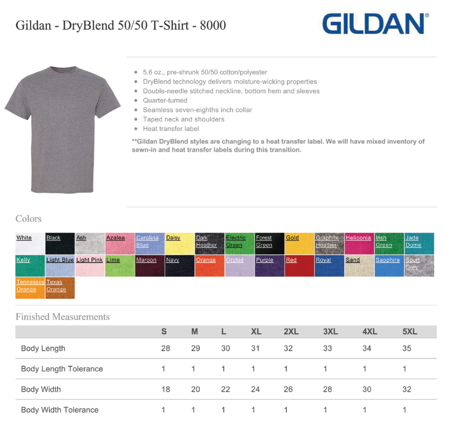 INVENTORY REDUCTION! GILDAN DRYBLEND T-SHIRT – WHITE – SIZES M-5X – NEW BLANK
