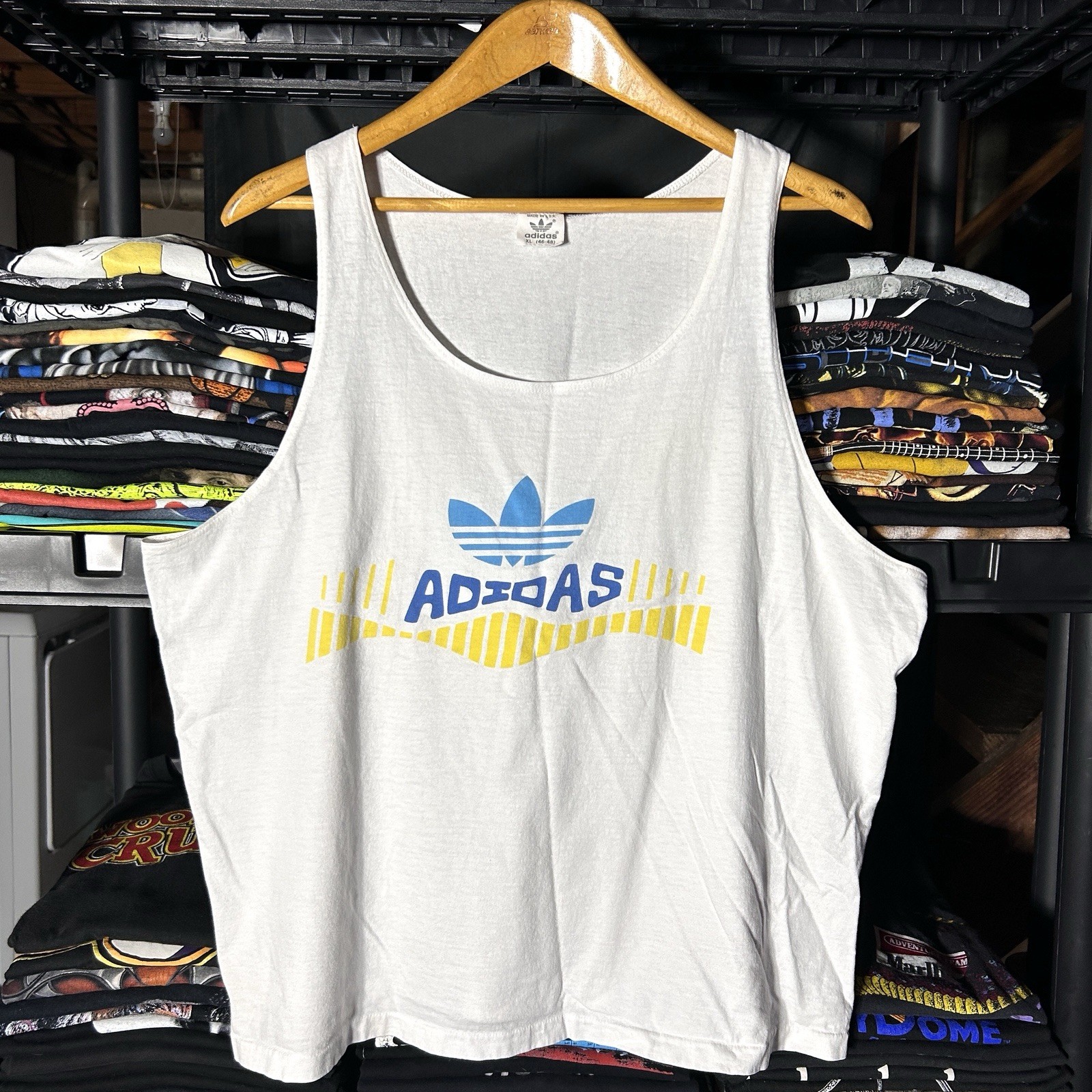 Vintage 80s Adidas Logo Graphic Single Stitch Tank Top Size XL