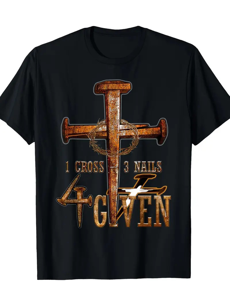 Men’S Christian “1 Cross 3 Nails 4 Giving” Pattern T-Shirt – 100% Pure