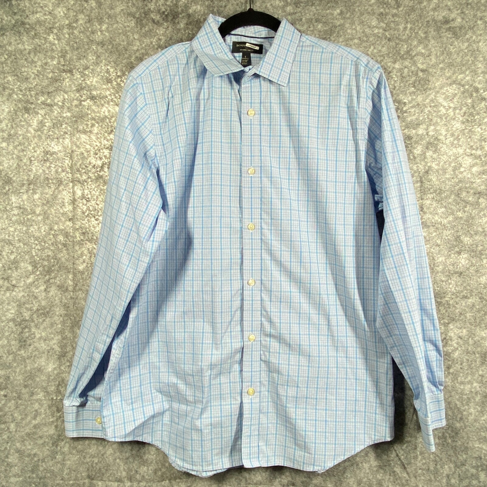 Banana Republic Shirt Mens Large 16-16.5/34-35 Blue Plaid Slim Non-Iron Button