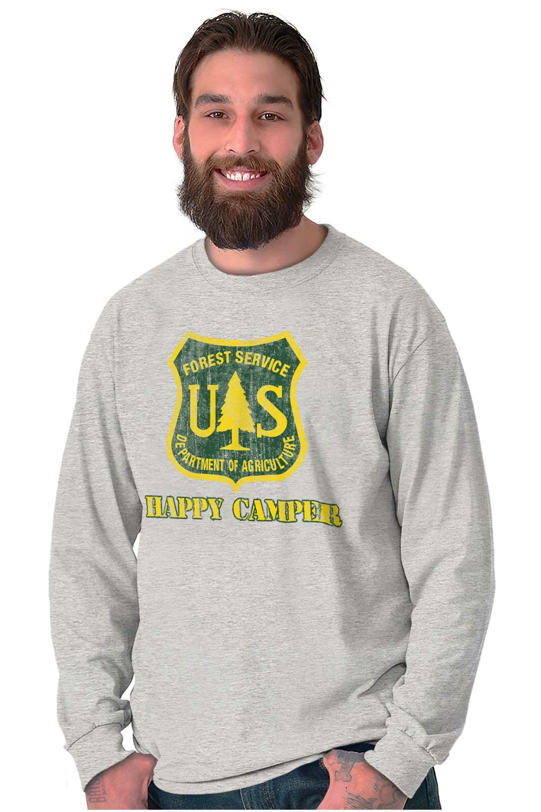 United States US Forest Service Happy Camper Long Sleeve Tshirt for Men or Women