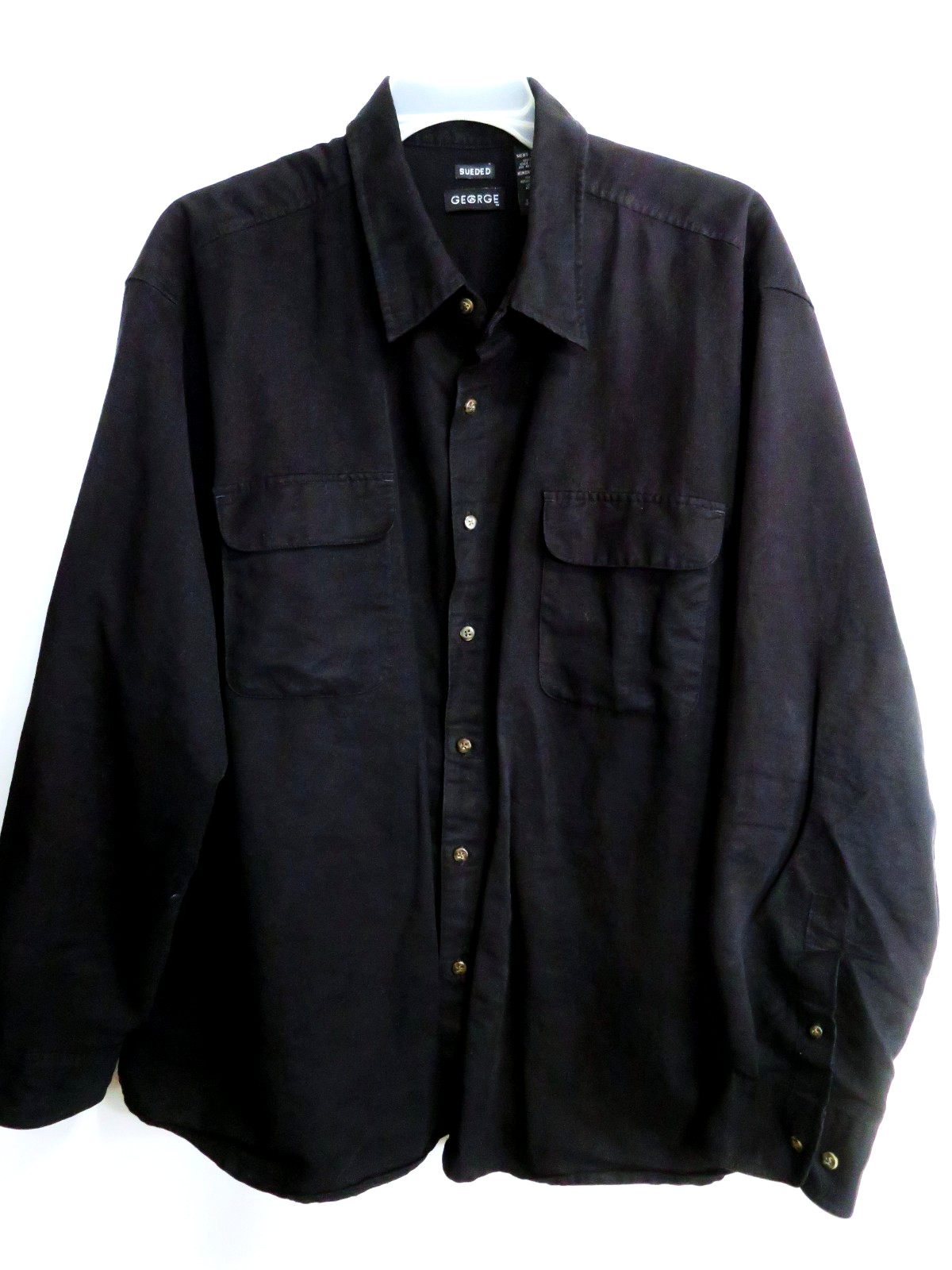 George Sueded Shirt Black Button Up Mens 3XL (54/56) Machine Wash Polyester